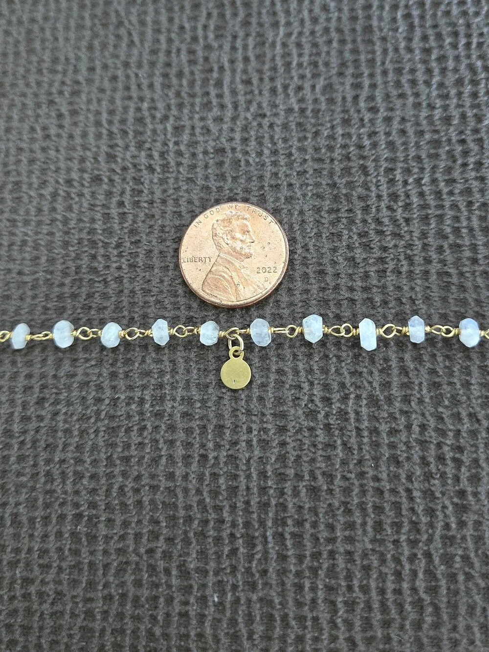Long Necklace with Stationary Moonstone🌙 Beads and Brushed🖌 Gold💛 Paddles🏓 - Picture 6 of 16